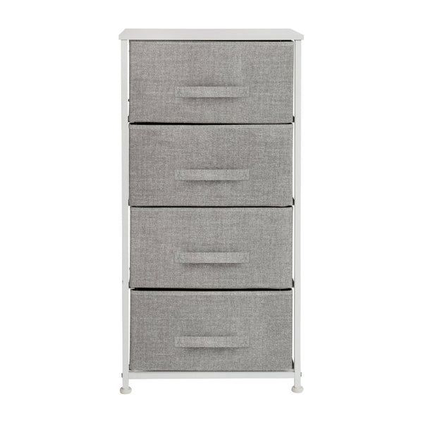 English Elm Harris 4-Drawer Vertical Storage Dresser with Durable Wood Top & Easy-Pull Fabric for Every Space Gray Drawers/White Frame WX-5L203-X-WH-GR-GG