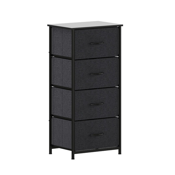 English Elm Harris 4-Drawer Vertical Storage Dresser - Stylish Industrial Design with Easy-Pull Fabric Drawers Black Drawers/Black Frame WX-5L203L-W-BK-BK-GG