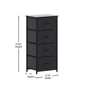 English Elm Harris 4-Drawer Vertical Storage Dresser - Stylish Industrial Design with Easy-Pull Fabric Drawers Black Drawers/Black Frame WX-5L203L-W-BK-BK-GG