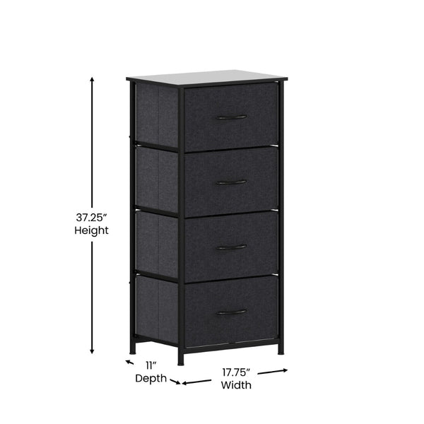 English Elm Harris 4-Drawer Vertical Storage Dresser - Stylish Industrial Design with Easy-Pull Fabric Drawers Black Drawers/Black Frame WX-5L203L-W-BK-BK-GG