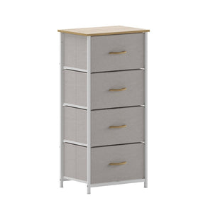 English Elm Harris 4-Drawer Vertical Storage Dresser - Stylish Industrial Design with Easy-Pull Fabric Drawers Beige Drawers/White Frame WX-5L203L-W-WH-BG-GG