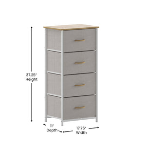 English Elm Harris 4-Drawer Vertical Storage Dresser - Stylish Industrial Design with Easy-Pull Fabric Drawers Beige Drawers/White Frame WX-5L203L-W-WH-BG-GG