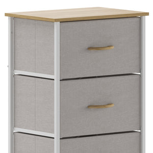 English Elm Harris 4-Drawer Vertical Storage Dresser - Stylish Industrial Design with Easy-Pull Fabric Drawers Beige Drawers/White Frame WX-5L203L-W-WH-BG-GG