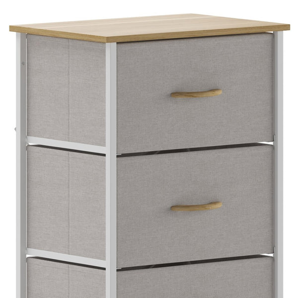 English Elm Harris 4-Drawer Vertical Storage Dresser - Stylish Industrial Design with Easy-Pull Fabric Drawers Beige Drawers/White Frame WX-5L203L-W-WH-BG-GG