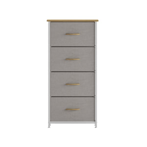 English Elm Harris 4-Drawer Vertical Storage Dresser - Stylish Industrial Design with Easy-Pull Fabric Drawers Beige Drawers/White Frame WX-5L203L-W-WH-BG-GG