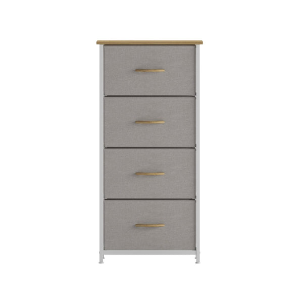 English Elm Harris 4-Drawer Vertical Storage Dresser - Stylish Industrial Design with Easy-Pull Fabric Drawers Beige Drawers/White Frame WX-5L203L-W-WH-BG-GG