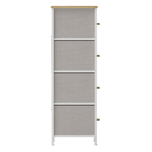 English Elm Harris 4-Drawer Vertical Storage Dresser - Stylish Industrial Design with Easy-Pull Fabric Drawers Beige Drawers/White Frame WX-5L203L-W-WH-BG-GG