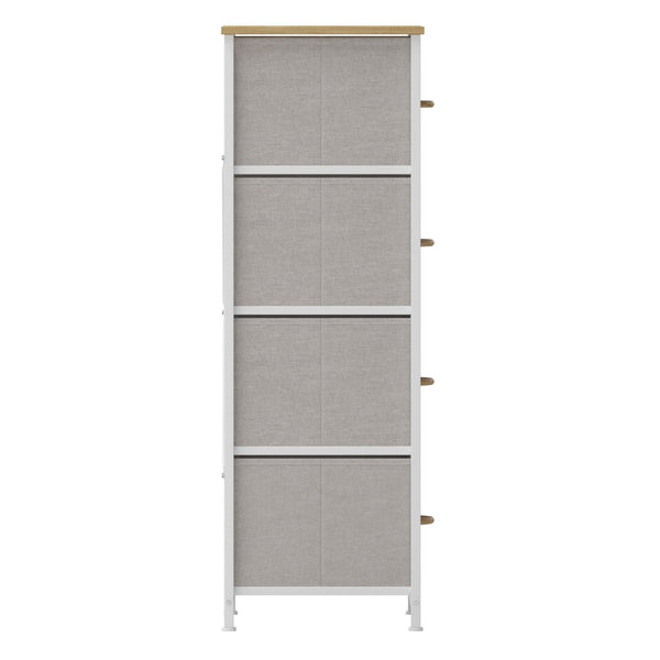 English Elm Harris 4-Drawer Vertical Storage Dresser - Stylish Industrial Design with Easy-Pull Fabric Drawers Beige Drawers/White Frame WX-5L203L-W-WH-BG-GG