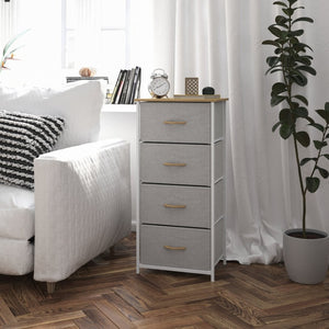 English Elm Harris 4-Drawer Vertical Storage Dresser - Stylish Industrial Design with Easy-Pull Fabric Drawers Beige Drawers/White Frame WX-5L203L-W-WH-BG-GG