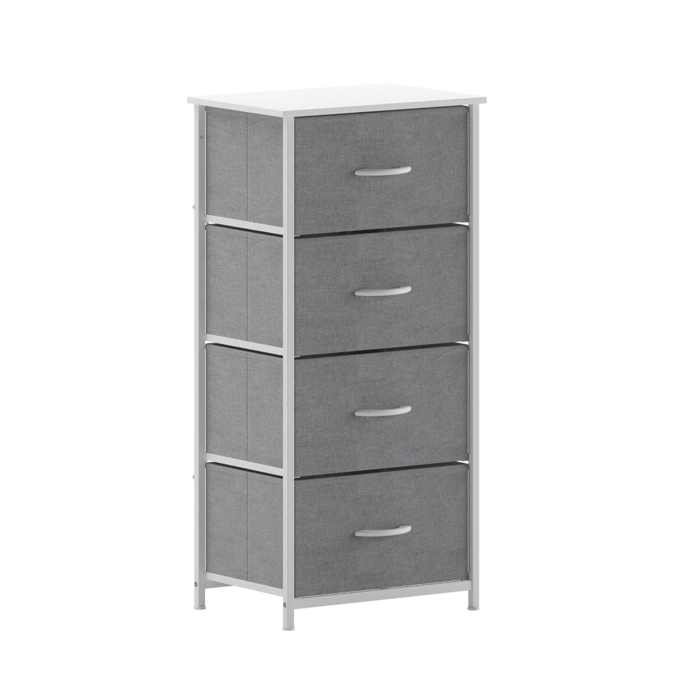 English Elm Harris 4-Drawer Vertical Storage Dresser - Stylish Industrial Design with Easy-Pull Fabric Drawers Gray Drawers/White Frame WX-5L203L-W-WH-GR-GG