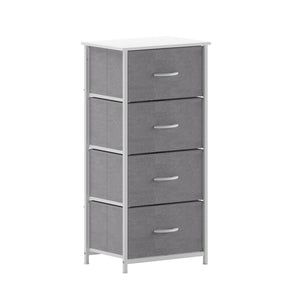 English Elm Harris 4-Drawer Vertical Storage Dresser - Stylish Industrial Design with Easy-Pull Fabric Drawers Gray Drawers/White Frame WX-5L203L-W-WH-GR-GG