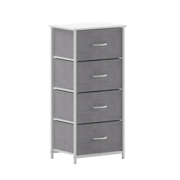 English Elm Harris 4-Drawer Vertical Storage Dresser - Stylish Industrial Design with Easy-Pull Fabric Drawers Gray Drawers/White Frame WX-5L203L-W-WH-GR-GG
