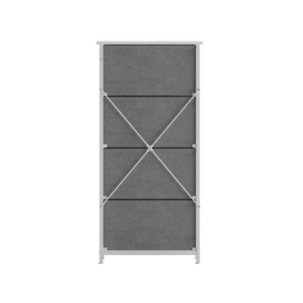 English Elm Harris 4-Drawer Vertical Storage Dresser - Stylish Industrial Design with Easy-Pull Fabric Drawers Gray Drawers/White Frame WX-5L203L-W-WH-GR-GG