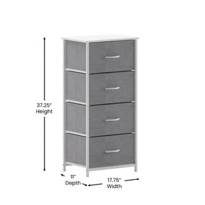 English Elm Harris 4-Drawer Vertical Storage Dresser - Stylish Industrial Design with Easy-Pull Fabric Drawers Gray Drawers/White Frame WX-5L203L-W-WH-GR-GG