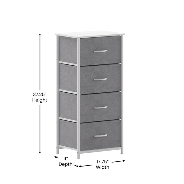 English Elm Harris 4-Drawer Vertical Storage Dresser - Stylish Industrial Design with Easy-Pull Fabric Drawers Gray Drawers/White Frame WX-5L203L-W-WH-GR-GG
