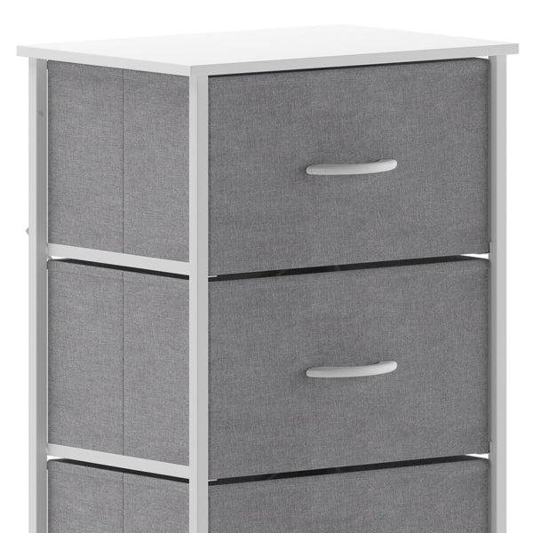 English Elm Harris 4-Drawer Vertical Storage Dresser - Stylish Industrial Design with Easy-Pull Fabric Drawers Gray Drawers/White Frame WX-5L203L-W-WH-GR-GG