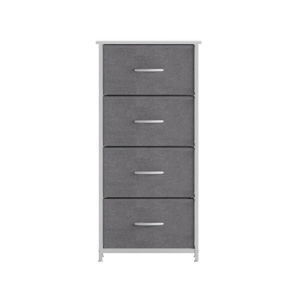 English Elm Harris 4-Drawer Vertical Storage Dresser - Stylish Industrial Design with Easy-Pull Fabric Drawers Gray Drawers/White Frame WX-5L203L-W-WH-GR-GG