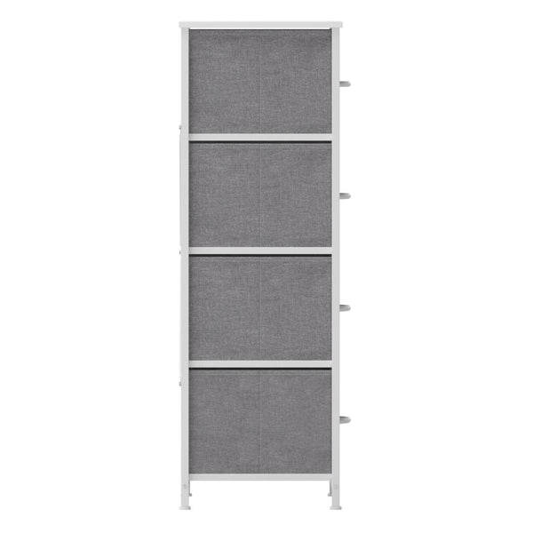 English Elm Harris 4-Drawer Vertical Storage Dresser - Stylish Industrial Design with Easy-Pull Fabric Drawers Gray Drawers/White Frame WX-5L203L-W-WH-GR-GG