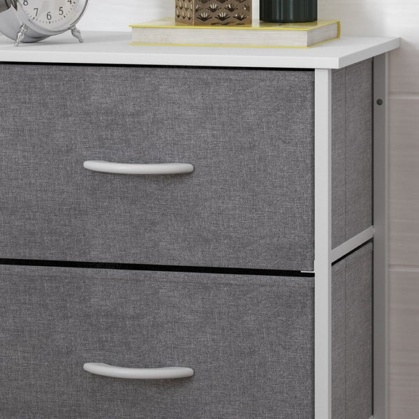 English Elm Harris 4-Drawer Vertical Storage Dresser - Stylish Industrial Design with Easy-Pull Fabric Drawers Gray Drawers/White Frame WX-5L203L-W-WH-GR-GG