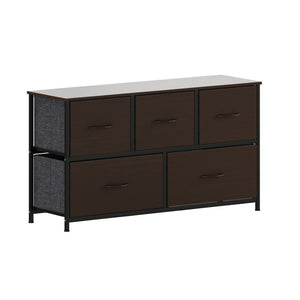 English Elm Harris 5-Drawer Storage Dresser - Stylish Compact Organizer with Durable Frame and Easy-Pull Drawers Brown Drawers/Black Frame WX-5L206-MDF-BK-BR-GG