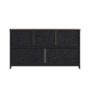 English Elm Harris 5-Drawer Storage Dresser - Stylish Compact Organizer with Durable Frame and Easy-Pull Drawers Brown Drawers/Black Frame WX-5L206-MDF-BK-BR-GG