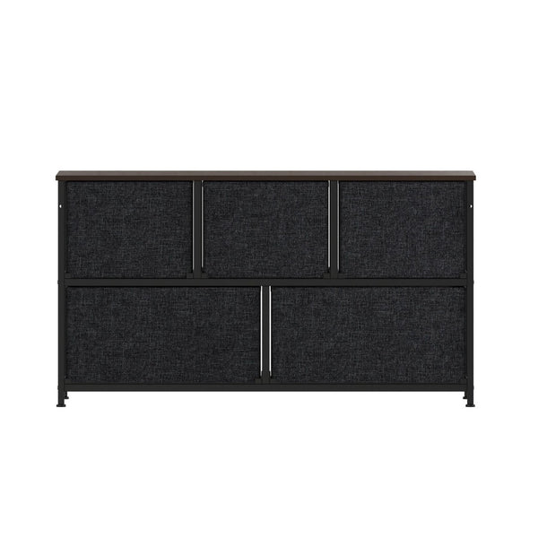 English Elm Harris 5-Drawer Storage Dresser - Stylish Compact Organizer with Durable Frame and Easy-Pull Drawers Brown Drawers/Black Frame WX-5L206-MDF-BK-BR-GG