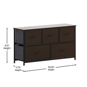 English Elm Harris 5-Drawer Storage Dresser - Stylish Compact Organizer with Durable Frame and Easy-Pull Drawers Brown Drawers/Black Frame WX-5L206-MDF-BK-BR-GG
