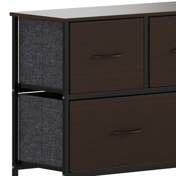 English Elm Harris 5-Drawer Storage Dresser - Stylish Compact Organizer with Durable Frame and Easy-Pull Drawers Brown Drawers/Black Frame WX-5L206-MDF-BK-BR-GG
