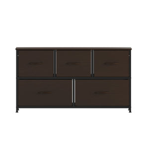 English Elm Harris 5-Drawer Storage Dresser - Stylish Compact Organizer with Durable Frame and Easy-Pull Drawers Brown Drawers/Black Frame WX-5L206-MDF-BK-BR-GG