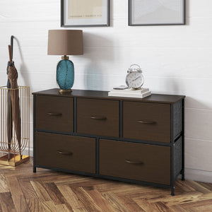 English Elm Harris 5-Drawer Storage Dresser - Stylish Compact Organizer with Durable Frame and Easy-Pull Drawers Brown Drawers/Black Frame WX-5L206-MDF-BK-BR-GG