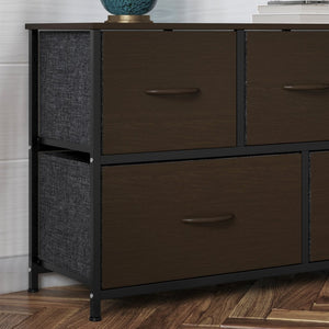 English Elm Harris 5-Drawer Storage Dresser - Stylish Compact Organizer with Durable Frame and Easy-Pull Drawers Brown Drawers/Black Frame WX-5L206-MDF-BK-BR-GG