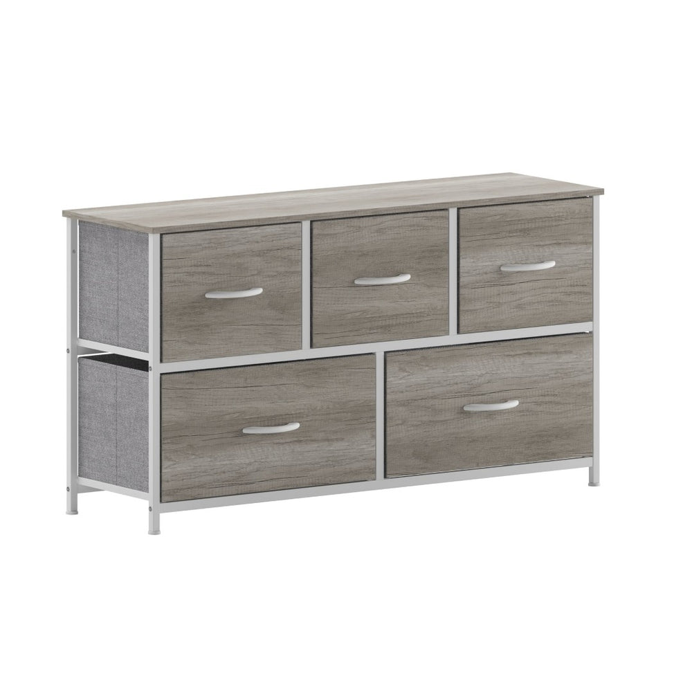 English Elm Harris 5-Drawer Storage Dresser - Stylish Compact Organizer with Durable Frame and Easy-Pull Drawers Light Natural Drawers/White Frame WX-5L206-MDF-WHT-LNT-GG