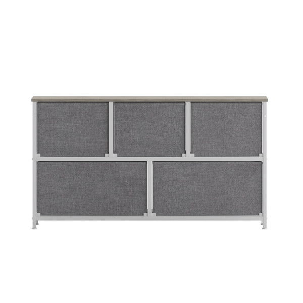 English Elm Harris 5-Drawer Storage Dresser - Stylish Compact Organizer with Durable Frame and Easy-Pull Drawers Light Natural Drawers/White Frame WX-5L206-MDF-WHT-LNT-GG
