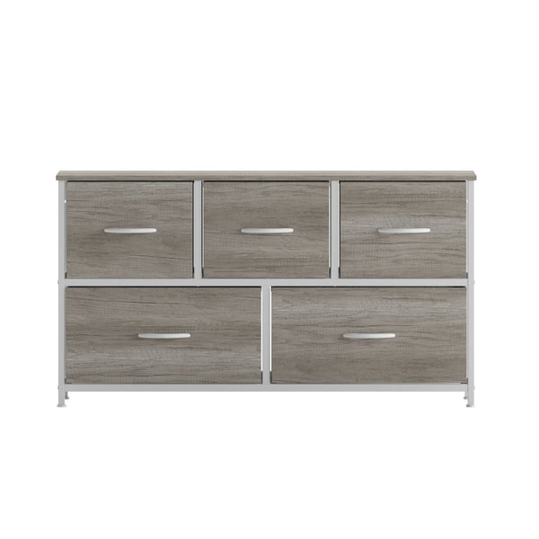 English Elm Harris 5-Drawer Storage Dresser - Stylish Compact Organizer with Durable Frame and Easy-Pull Drawers Light Natural Drawers/White Frame WX-5L206-MDF-WHT-LNT-GG