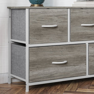 English Elm Harris 5-Drawer Storage Dresser - Stylish Compact Organizer with Durable Frame and Easy-Pull Drawers Light Natural Drawers/White Frame WX-5L206-MDF-WHT-LNT-GG