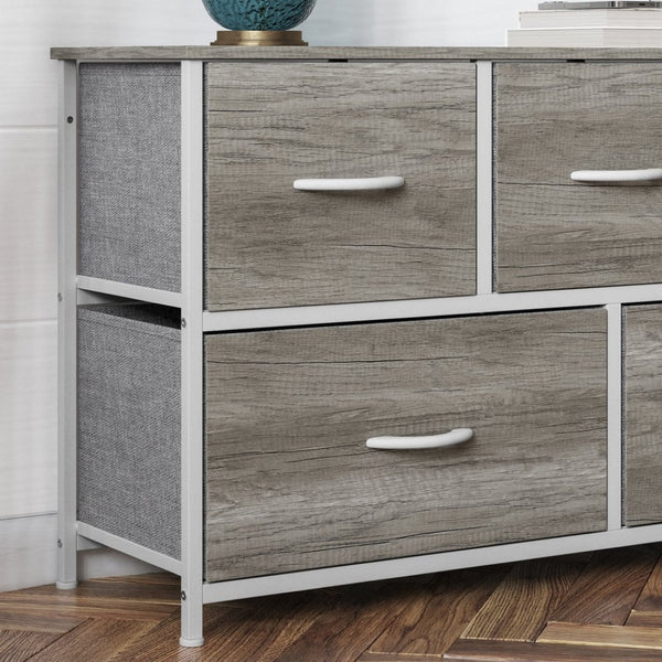 English Elm Harris 5-Drawer Storage Dresser - Stylish Compact Organizer with Durable Frame and Easy-Pull Drawers Light Natural Drawers/White Frame WX-5L206-MDF-WHT-LNT-GG