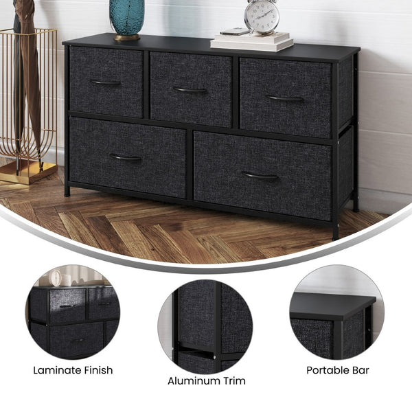 English Elm Harris 5 Drawer Vertical Storage Dresser: Stylish Organization Solution for Any Space, Easy Assembly Black Drawers/Black Frame WX-5L206-W-BK-BK-GG