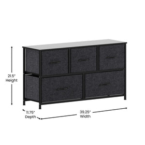English Elm Harris 5 Drawer Vertical Storage Dresser: Stylish Organization Solution for Any Space, Easy Assembly Black Drawers/Black Frame WX-5L206-W-BK-BK-GG