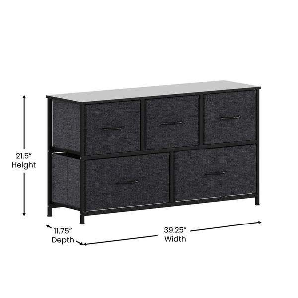 English Elm Harris 5 Drawer Vertical Storage Dresser: Stylish Organization Solution for Any Space, Easy Assembly Black Drawers/Black Frame WX-5L206-W-BK-BK-GG