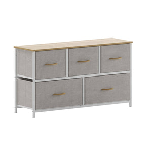 English Elm Harris 5 Drawer Vertical Storage Dresser: Stylish Organization Solution for Any Space, Easy Assembly Beige Drawers/White Frame WX-5L206-W-WH-BG-GG