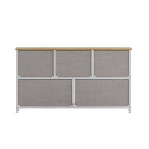 English Elm Harris 5 Drawer Vertical Storage Dresser: Stylish Organization Solution for Any Space, Easy Assembly Beige Drawers/White Frame WX-5L206-W-WH-BG-GG