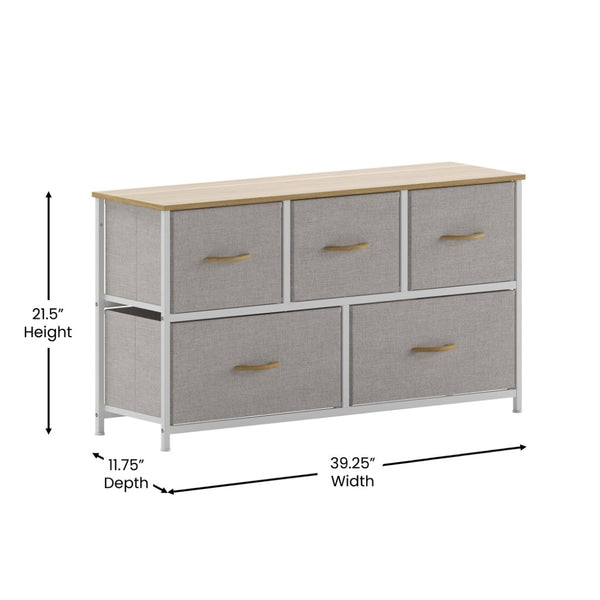 English Elm Harris 5 Drawer Vertical Storage Dresser: Stylish Organization Solution for Any Space, Easy Assembly Beige Drawers/White Frame WX-5L206-W-WH-BG-GG