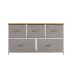English Elm Harris 5 Drawer Vertical Storage Dresser: Stylish Organization Solution for Any Space, Easy Assembly Beige Drawers/White Frame WX-5L206-W-WH-BG-GG