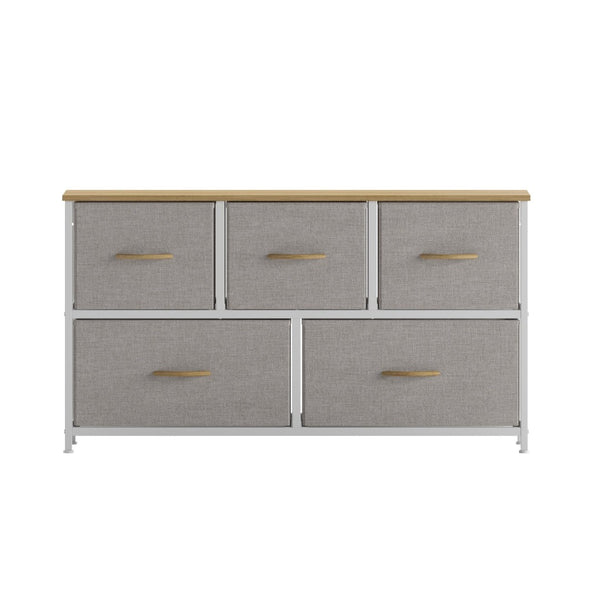 English Elm Harris 5 Drawer Vertical Storage Dresser: Stylish Organization Solution for Any Space, Easy Assembly Beige Drawers/White Frame WX-5L206-W-WH-BG-GG