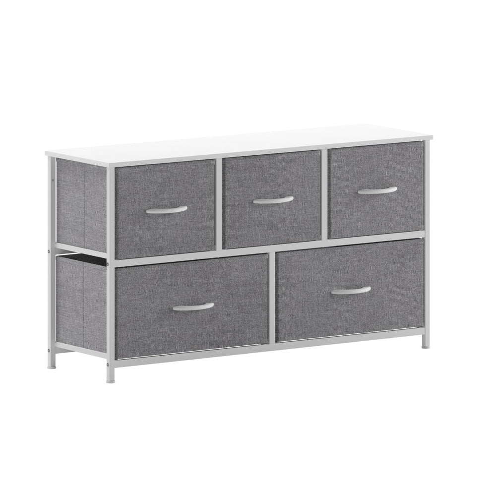 English Elm Harris 5 Drawer Vertical Storage Dresser: Stylish Organization Solution for Any Space, Easy Assembly Gray Drawers/White Frame WX-5L206-W-WH-GR-GG