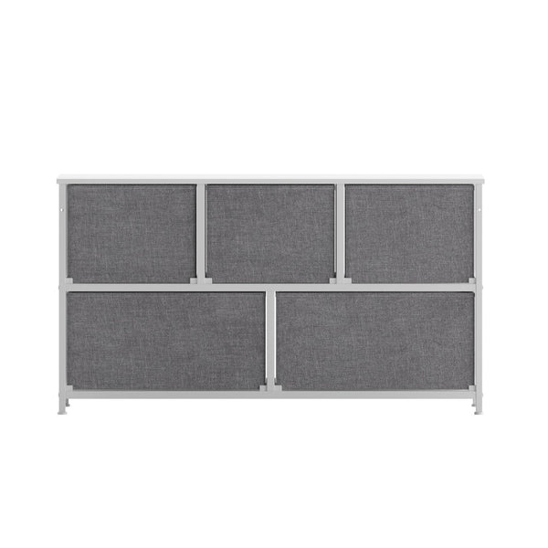 English Elm Harris 5 Drawer Vertical Storage Dresser: Stylish Organization Solution for Any Space, Easy Assembly Gray Drawers/White Frame WX-5L206-W-WH-GR-GG