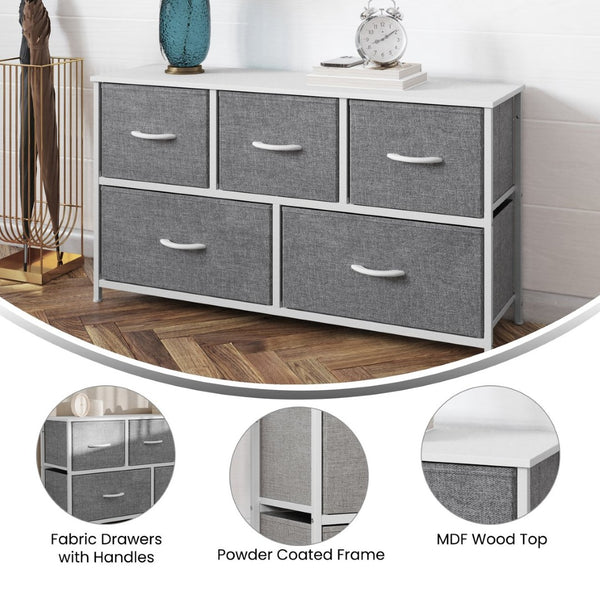 English Elm Harris 5 Drawer Vertical Storage Dresser: Stylish Organization Solution for Any Space, Easy Assembly Gray Drawers/White Frame WX-5L206-W-WH-GR-GG