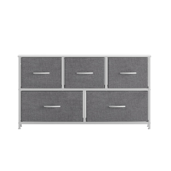 English Elm Harris 5 Drawer Vertical Storage Dresser: Stylish Organization Solution for Any Space, Easy Assembly Gray Drawers/White Frame WX-5L206-W-WH-GR-GG