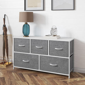 English Elm Harris 5 Drawer Vertical Storage Dresser: Stylish Organization Solution for Any Space, Easy Assembly Gray Drawers/White Frame WX-5L206-W-WH-GR-GG