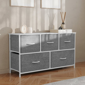 English Elm Harris 5 Drawer Vertical Storage Dresser: Stylish Organization Solution for Any Space, Easy Assembly Gray Drawers/White Frame WX-5L206-W-WH-GR-GG